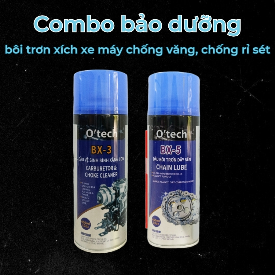 Dưỡng Sên Xe Máy - Bôi Trơn Chi Tiết Cơ Khí - Vệ Sinh Nhông Xích Xe Đạp O'tech BX-5 450ml Chính Hãng
