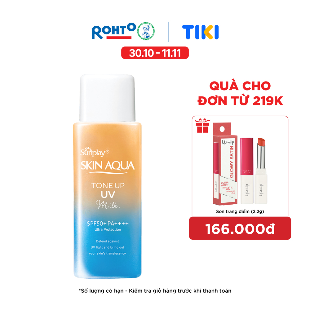 Kem chống nắng nâng tông Skin Aqua Tone up Latte Beige cho mọi tông da, dạng tinh chất Sunplay Skin Aqua Tone Up UV Essence Latte Beige SPF 50+ PA++++ 50g