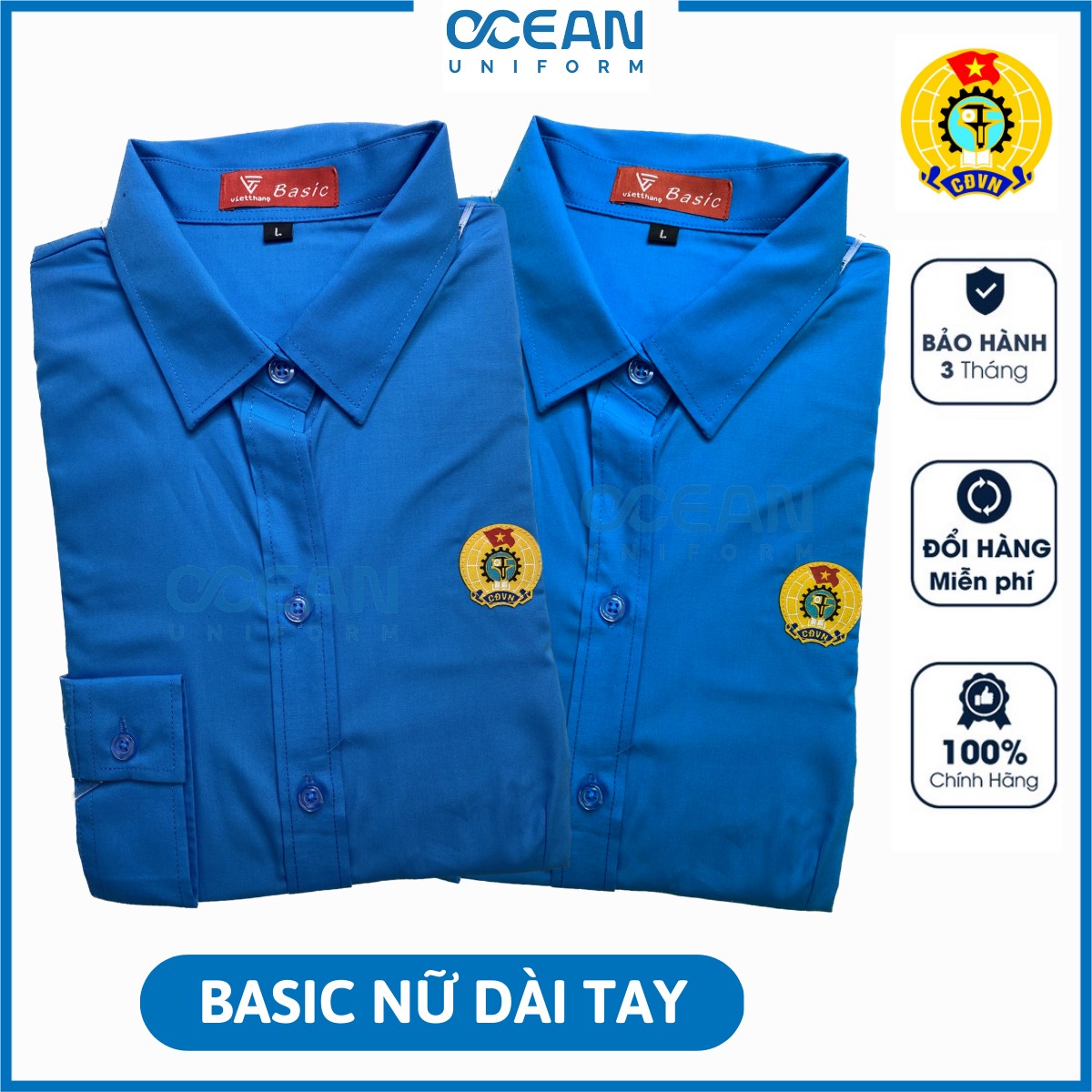 Áo công đoàn việt nam sơ mi nữ dài tay basic,chất liệu pangzim liên doanh,logo sắc nét