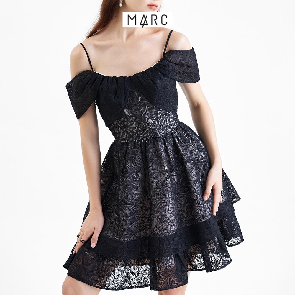 Đầm 2 dây nữ MARC FASHION trễ vai đắp ren ngực 2 tầng FANH102622