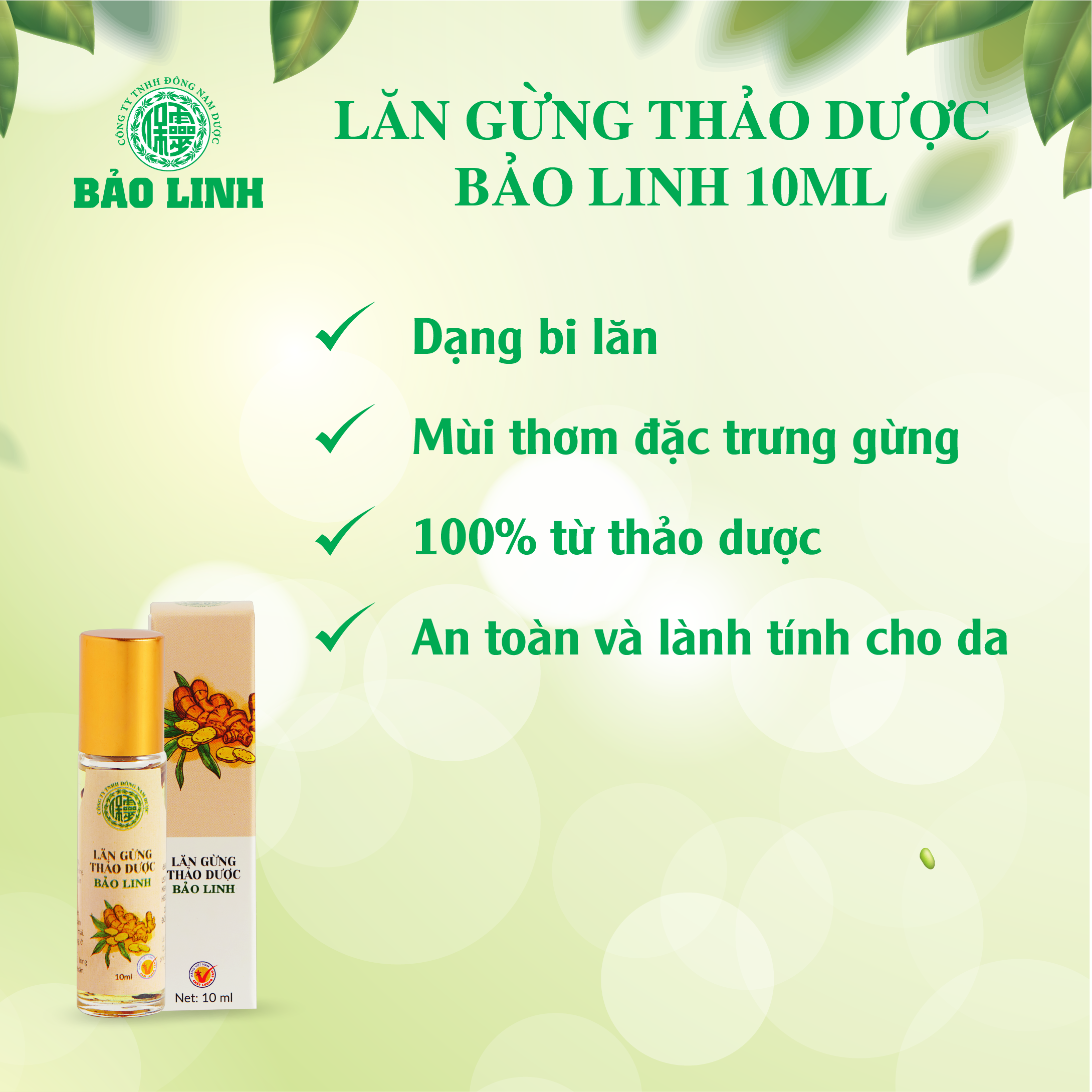 Combo 3 chai Dầu Lăn Gừng Thảo Dược Bảo Linh 10ml