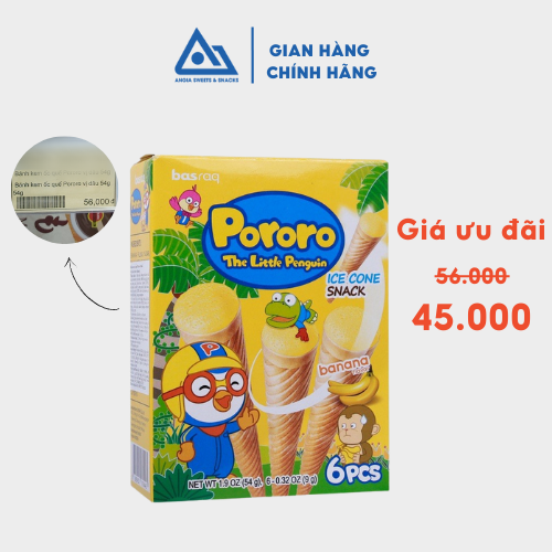 Bánh kem ốc quế Pororo Hàn Quốc 54g, bánh ăn vặt cho bé đủ vị chuối socola dâu sữa chua An Gia Sweets Snacks