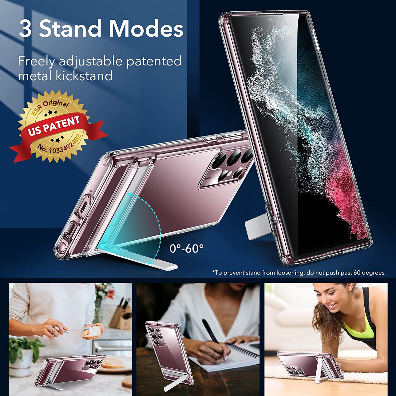 Ốp lưng cho Samsung Galaxy S22 Ultra ESR Metal Kickstand Crystal Clear - Hàng Chính Hãng