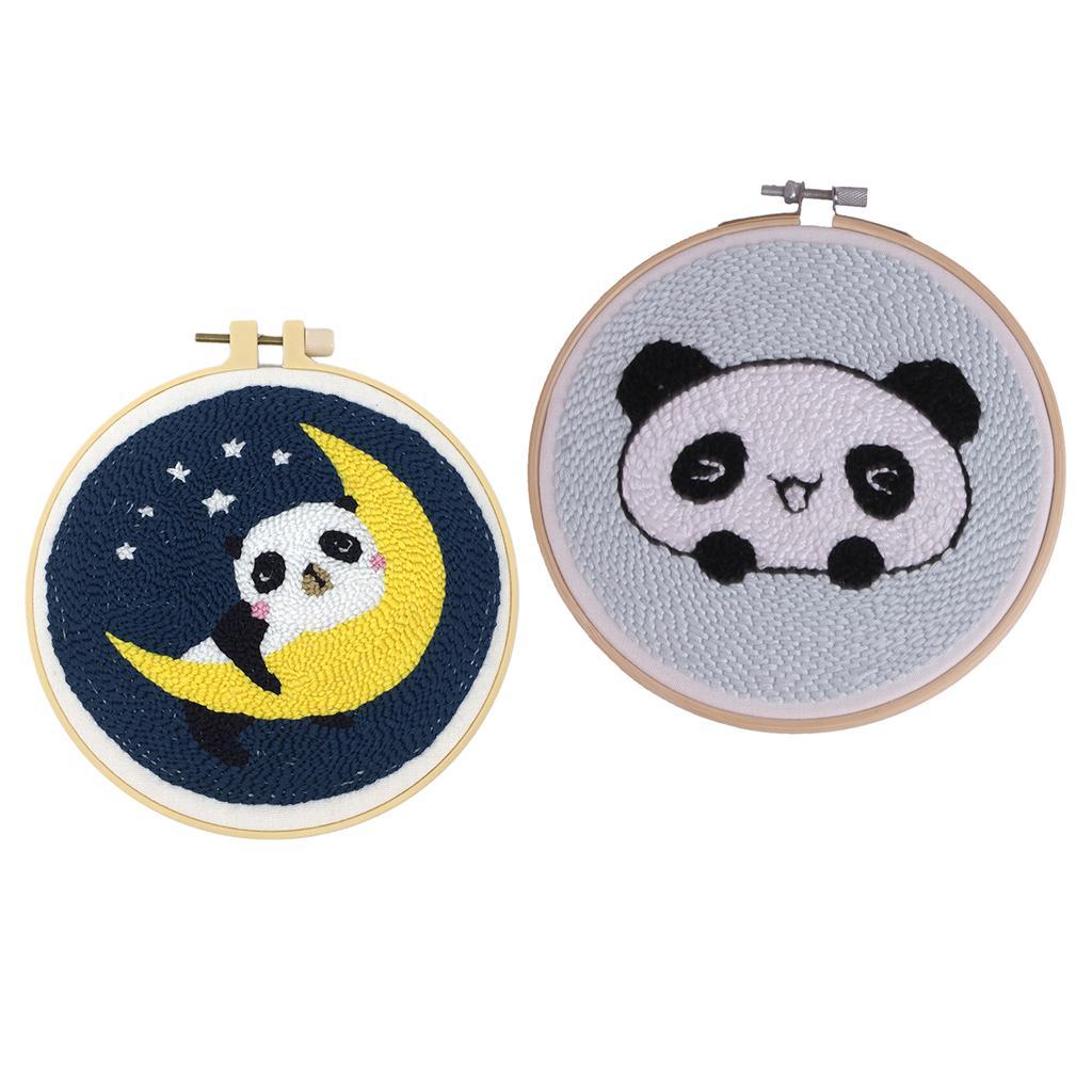 2 Sets Animal Punch Kits With Punch Embroidery Pen DIY Crafts Panda