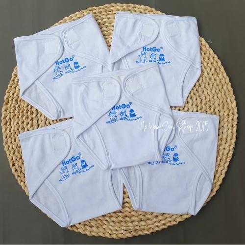 (3-9kg) Set 5 Tả Vải Dán Cotton Trắng Viền Màu HotGa Cho Bé Sơ Sinh - Set 5- Viền Vàng