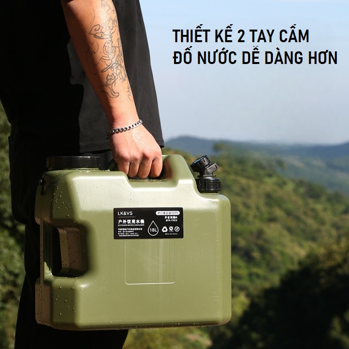 Bình đựng nước, can chứa nước 10L/12L/18L/25L cắm trại, dã ngoại ngoài trời với nắp dự phòng nhỏ + ống nối dài + bàn chải