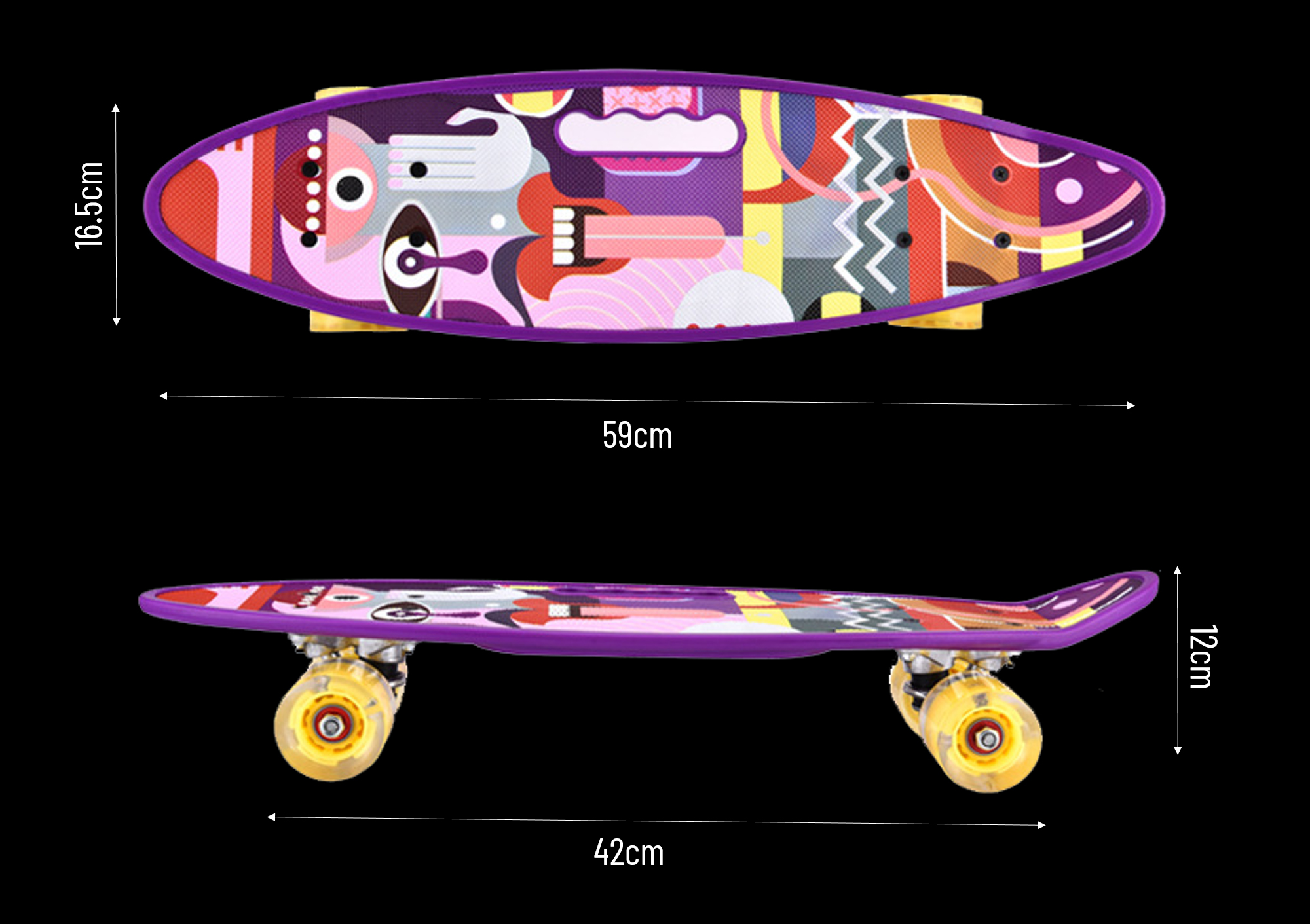 Ván Trượt Skateboard Penny - Có Tay Cầm - Trục Kim Loại To - Bánh Cao Su Có Đèn Led