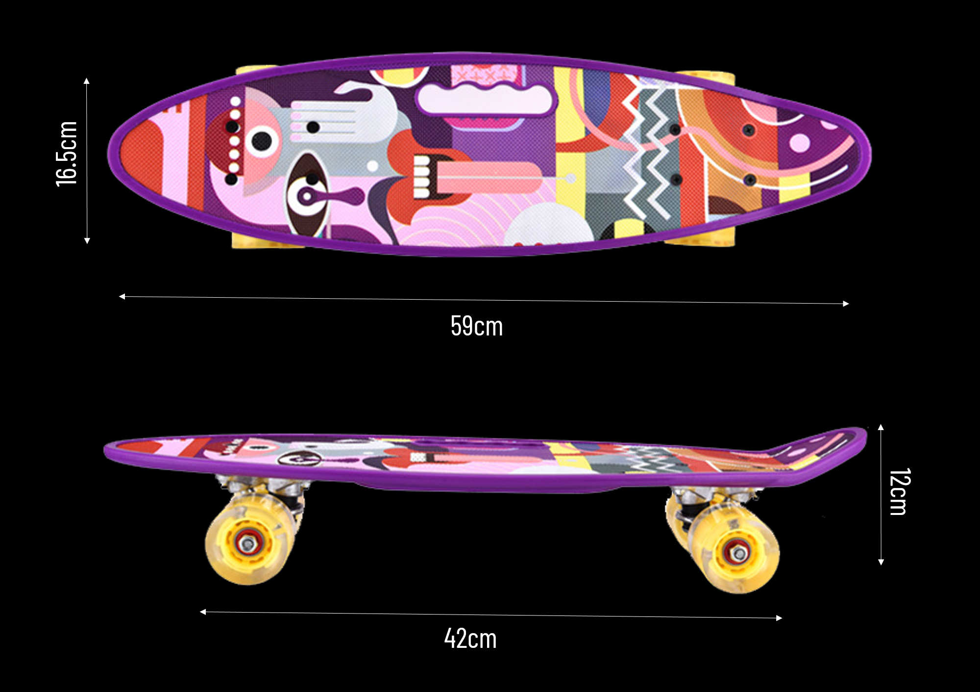 Ván Trượt Skateboard Penny - Có Tay Cầm - Trục Kim Loại To - Bánh Cao Su Có Đèn Led (Kích Thước 56 x 10 x 13 cm)