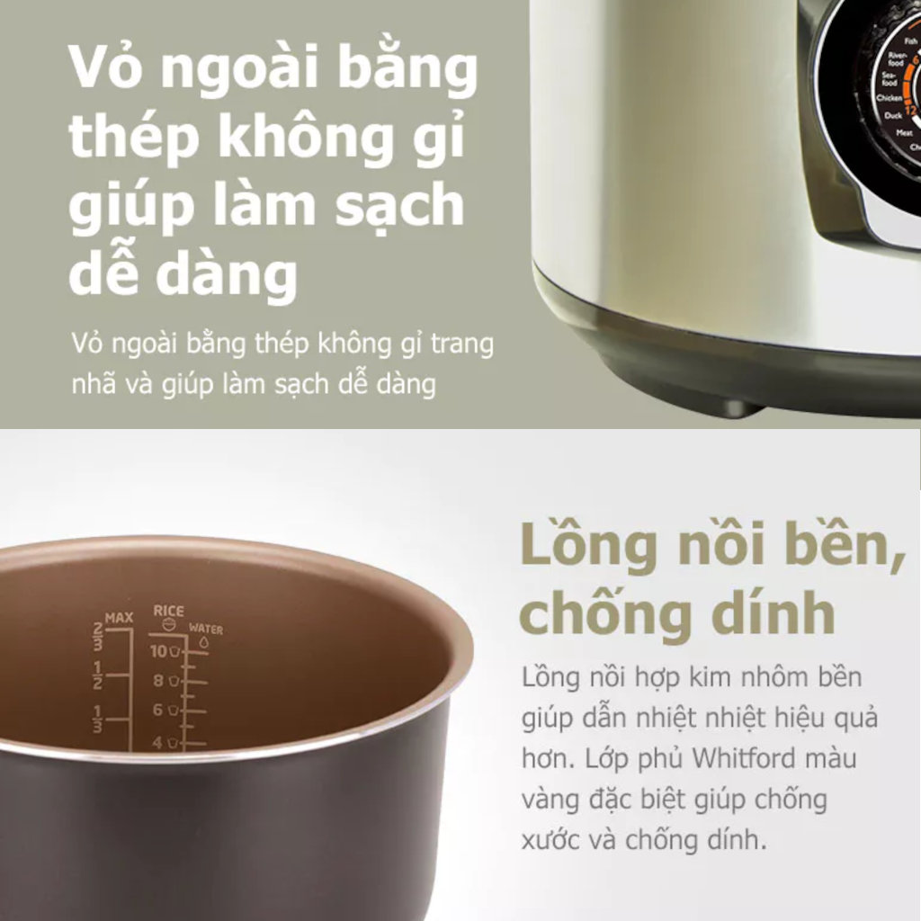 Nồi áp suất điện Philips HD2103/66 dung tích 5L, 14 chức năng nấu, chuẩn Châu Âu - Hàng chính hãng