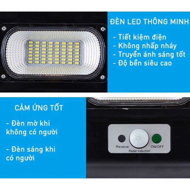 Đèn năng lượng mặt trời  liền thể 500W, 6 Khoang,Vỏ nhựa ABS, Tấm pin liền, Cảm biến chuyển động. Ánh sáng trắng- 500WLT