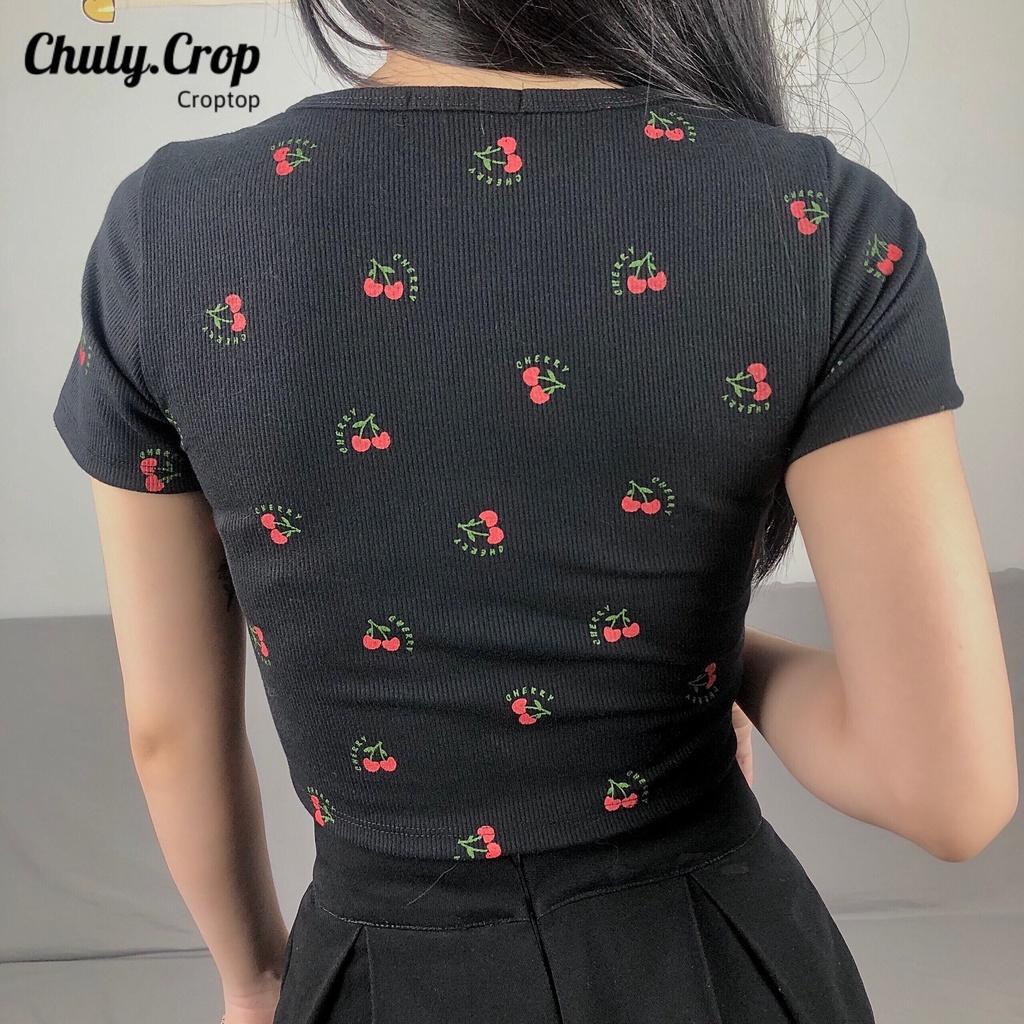 Áo croptop kiểu in hình họa tiết, nhẹ nhàng nữ tínhẢnh thật
