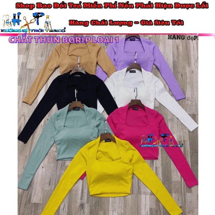 Áo kiểu croptop nữ đẹp ôm body tay dài cổ vuông sexy phong cách hàn quốc cực dễ thương mẫu mới thời trang 2021-A22  -TE