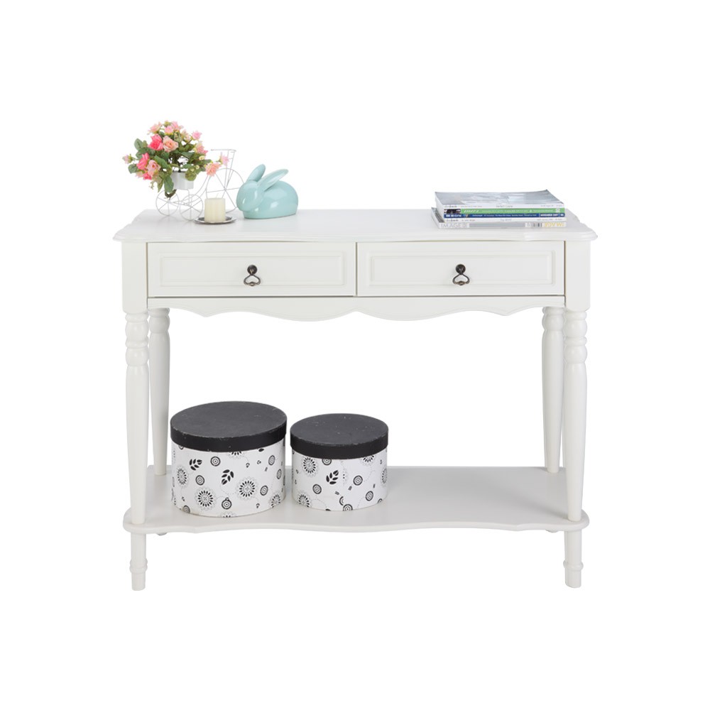 Bàn console trắng trang trí ANASTASIA chất liệu gỗ công nghiệp cao cấp, kèm kệ lửng và ngăn kéo, kiểu dáng cổ điển thanh lịch | Index Living Mall - Phân phối độc quyền tại Việt Nam