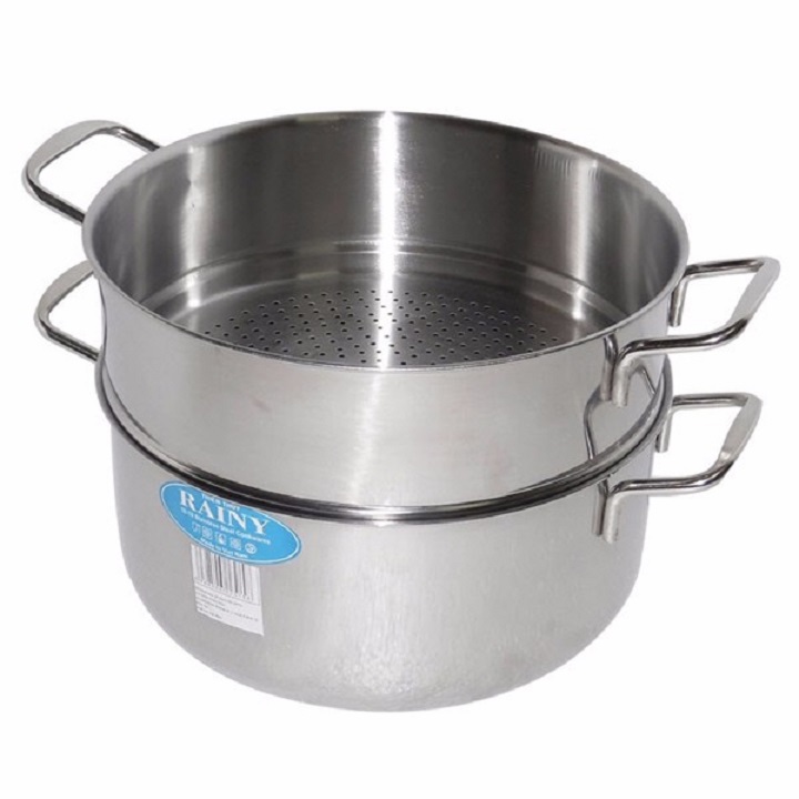 Bộ nồi xửng 1 đáy nắp inox Rainy 24cm - Hàng Chính Hãng