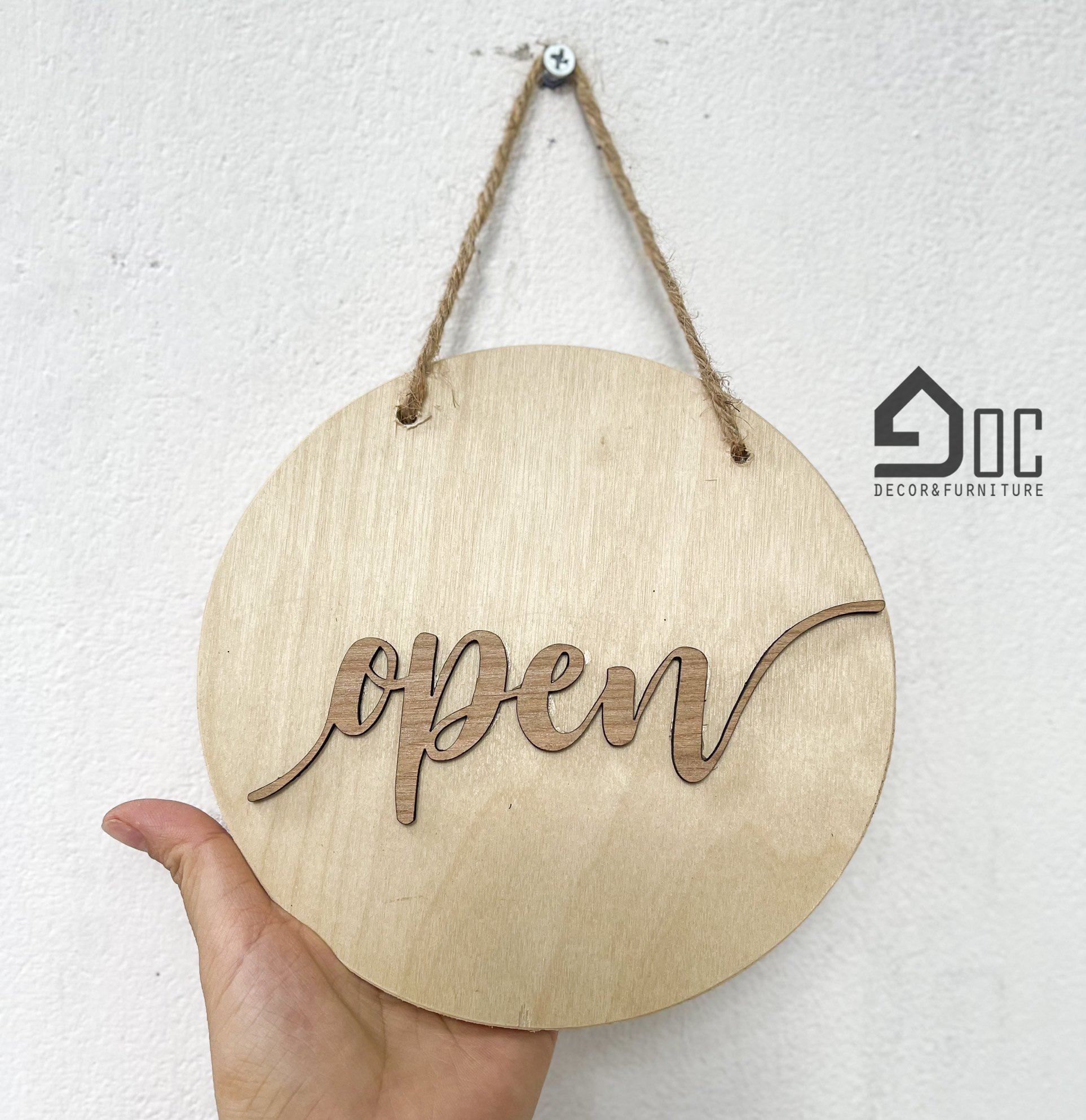 Biển Bảng Gỗ Hình Tròn Welcome Open Closed Mộc Mạc Treo Cửa Hàng, Quán Coffee Góc Decor