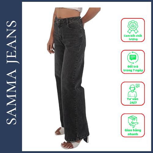Quần Jean ống suông nữ đẹp SJP07, Quần bò nữ ống rộng basic chất vải thoáng mát co giãn 4 chiều, thương hiệu Samma Jeans
