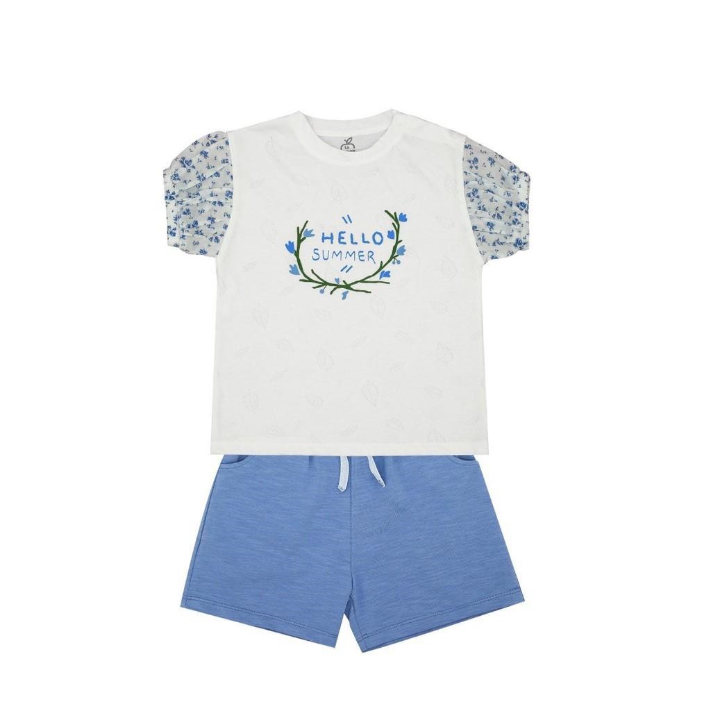 Bộ quần áo cộc tay cho bé gái Hello Summer tay bồng từ 12 tháng đến 5 tuổi chất liệu cotton cao cấp SS216
