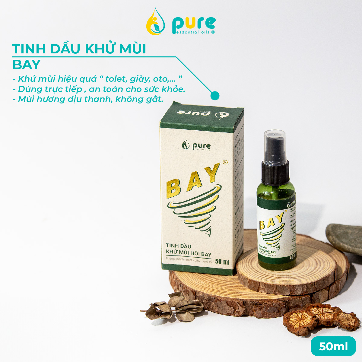 Tinh Dầu Khử Mùi Hôi BAY 50ML - KHỬ MÙI HIỆU QUẢ TỚI 99% -  Thơm mát, Dễ chịu chai - Tinh dầu thiên nhiên - An toàn cho sức khỏe gia đình