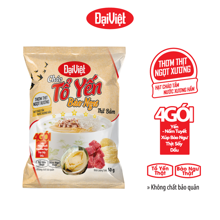 Cháo Tổ Yến Bào Ngư Thịt Bằm Đại Việt - Ăn Liền – Gói 50gr - Thùng 30 gói