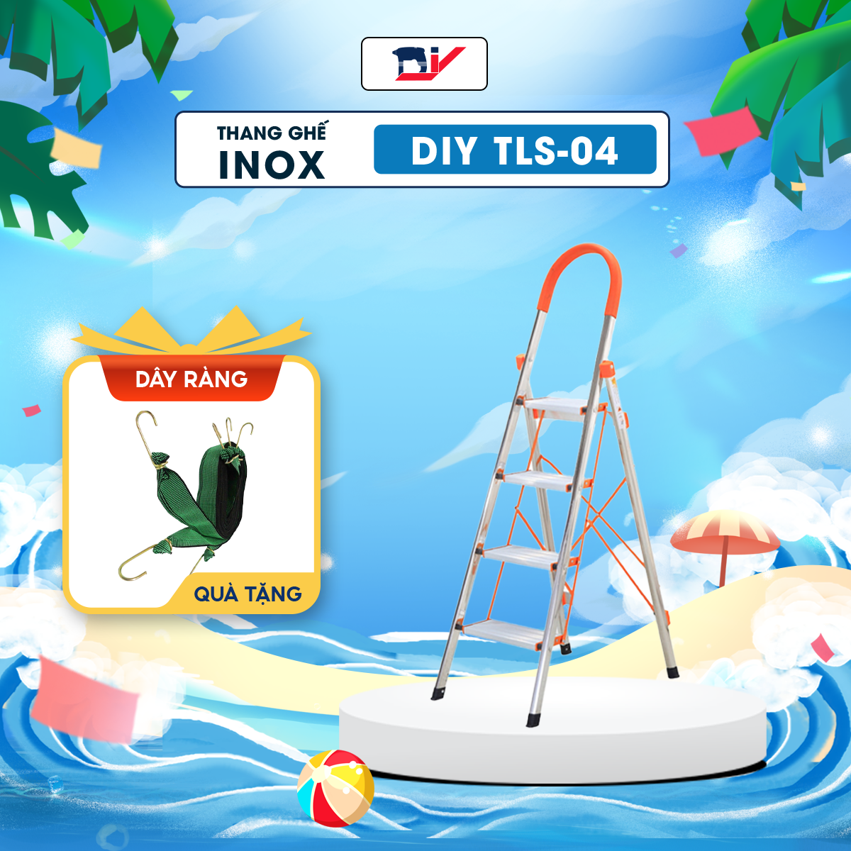 Hình ảnh Thang Ghế Inox DIY 4 bậc TLS-04 chiều cao sử dụng tối đa 92cm, tải trọng 150kg