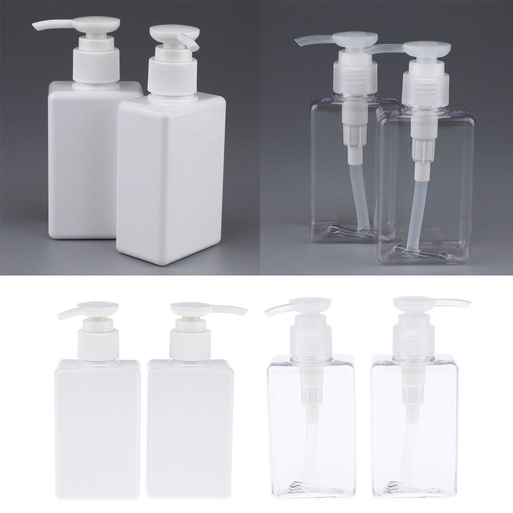 4Pcs Square Plastic Pump Bottle Shampoo Lotion Makeup Container Refillable