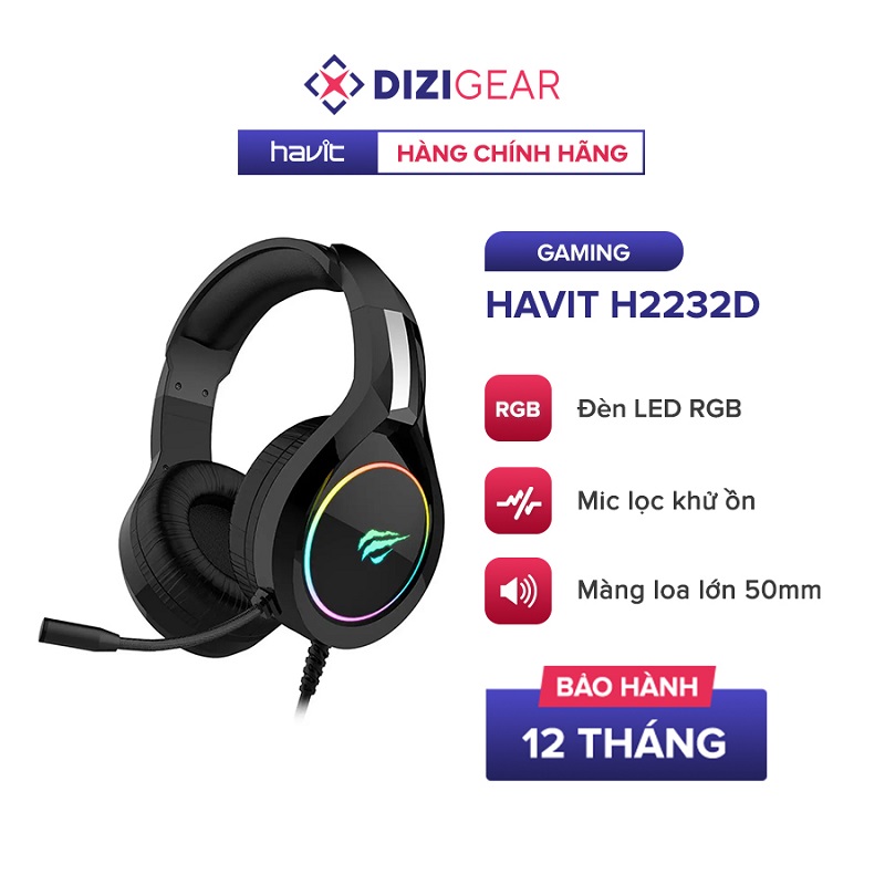 Tai Nghe Gaming Havit H2232D, Hỗ Trợ LED RGB, Tương Thích Với PC/ PS4/ XBOX/ Điện Thoại/ Máy Tính Bảng - Hàng Chính Hãng