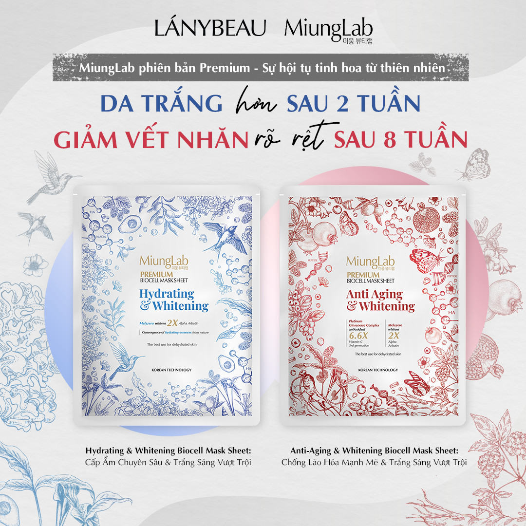 Mặt nạ cấp ẩm và dưỡng trắng da MiungLab Premium Biocell Mask Sheet Hydrating and Whitening 25g