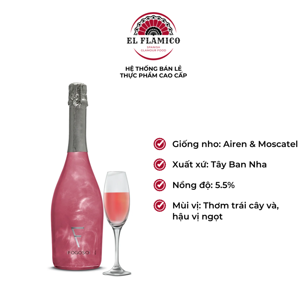 Rượu vang sủi Tây Ban Nha Sparkling Fogoso Rosa 750ml (5.5%)