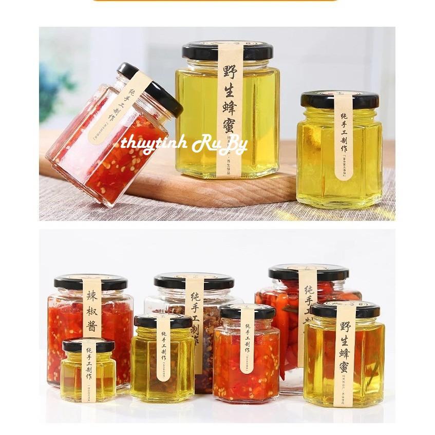 Hũ Lọ Thủy Tinh Lục giác 280ml đựng thực phẩm, Hủ đựng mật ong, Lọ gia vị lục lăng, Lọ thủy tinh đựng bột nghệ