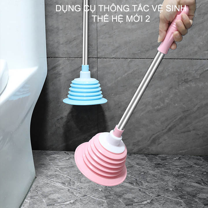 Dụng cụ thông tắc bồn cầu đa năng thế hệ mới 02, bằng cao su, tay cầm bằng inox