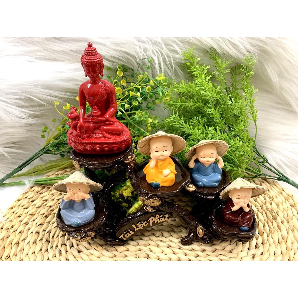 Full Set Tượng Phật Thích Ca + Đế Tượng Tài Lộc Phát + Chú Tiểu Nón Lá
