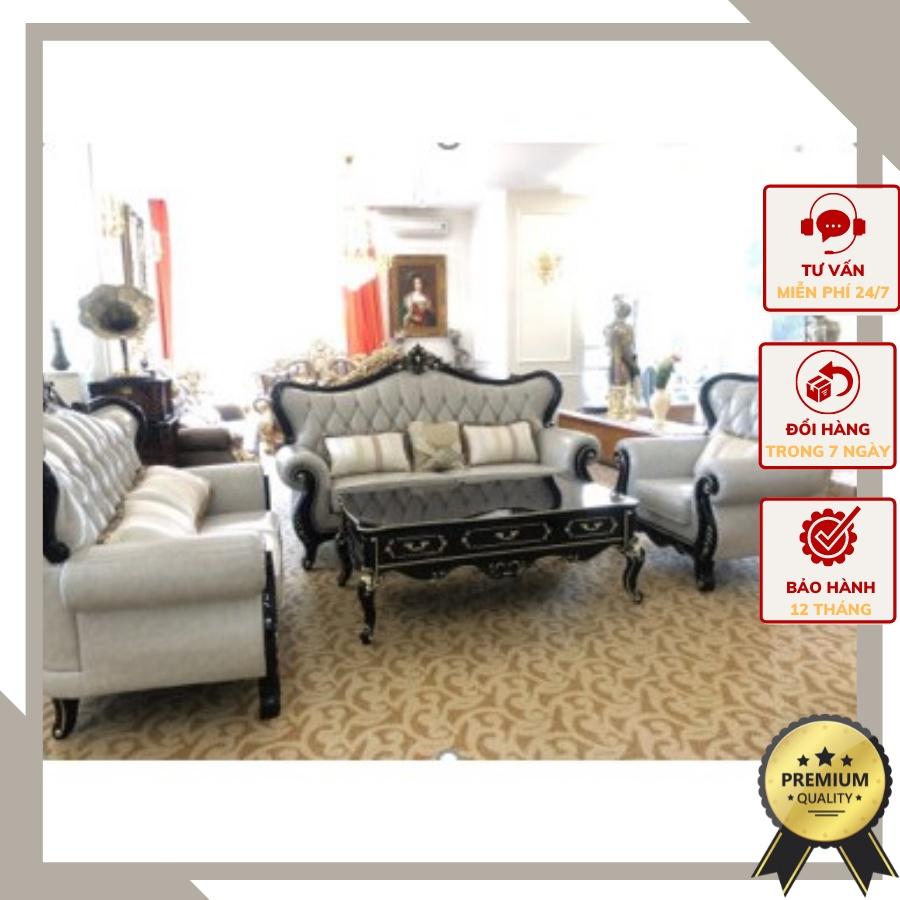 Sofa gam màu ghi khung cánh dán chạm khắc tinh xảo mang đậm phong cách tân cổ điển sang trọng RD1808- black.