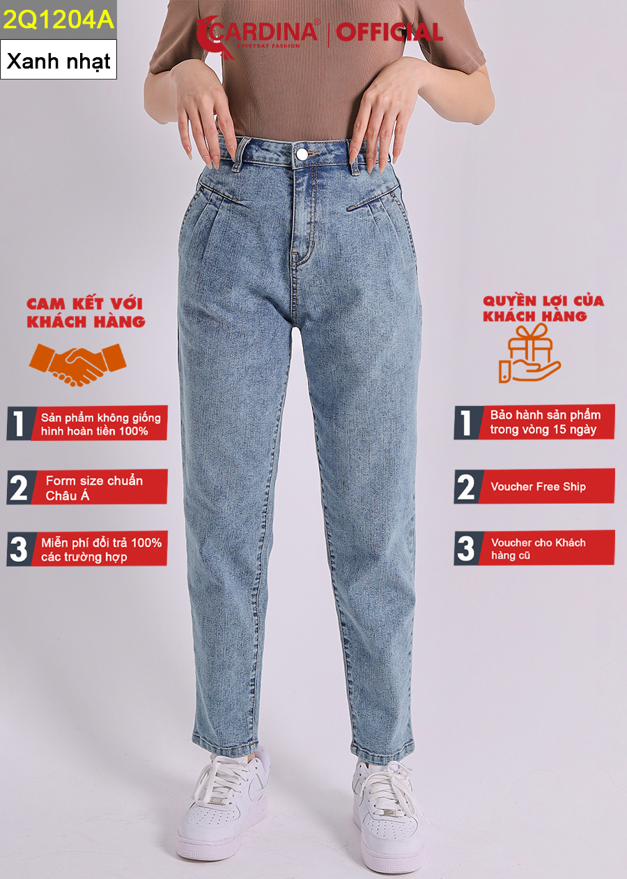 Quần Jeans Nữ CARDINA Cao Cấp Dáng Baggy Cài Khuy Có Khóa Kéo 2Q12