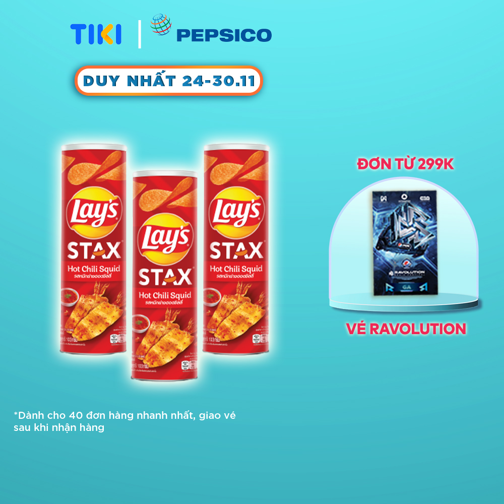 Combo 3 Lay's Stax Khoai Tây Miếng Vị Mực Sốt Cay 100gr