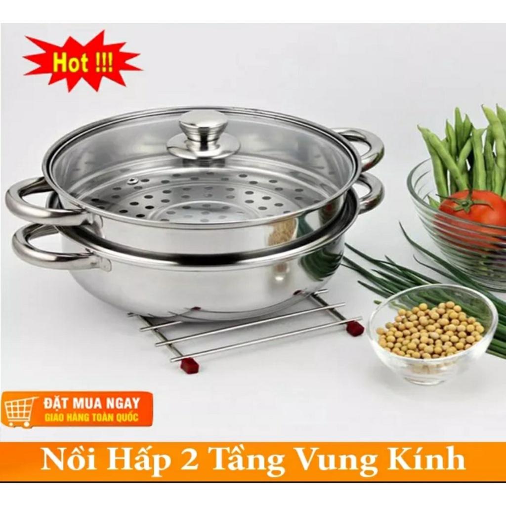 Nồi Hấp Inox 2,3 Tầng Hotpot Size 28cm Đa Năng, Nồi Hấp Bánh Bao, Hấp Trứng, Bộ Xửng Hấp Inox 28Cm