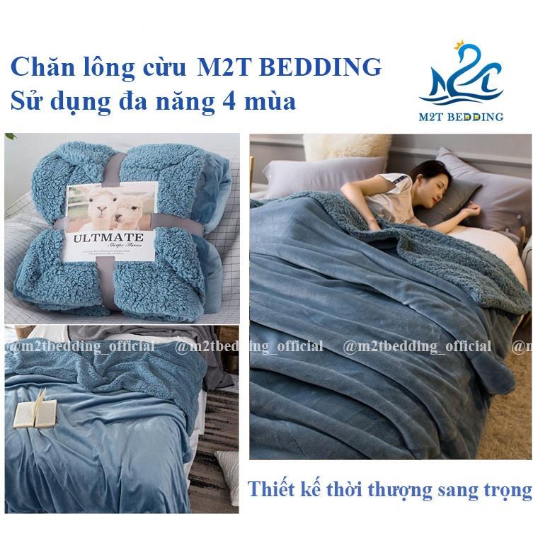 Chăn lông cừu M2T BEDDING, mền lông tuyết dày 2 lớp đại hàn cho bé và gia đình kích thước 2mx2m3
