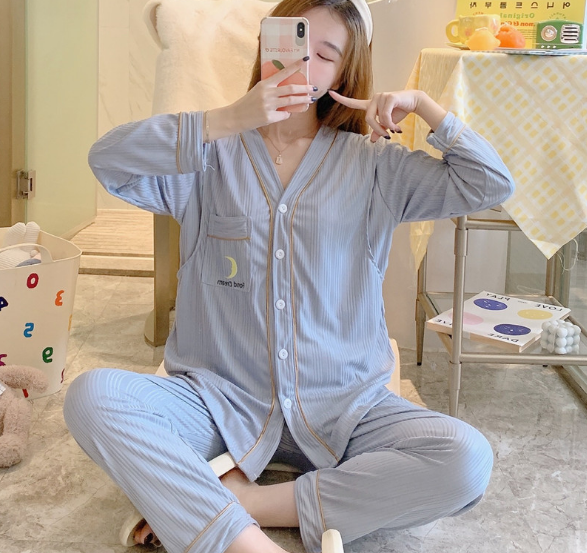 Pijama Bầu sau sinh cho con bú ti CỔ TIM - Bộ đồ bầu mặc nhà cho mẹ - Quần áo ngủ bà bầu đẹp thời trang giá rẻ Bigsize