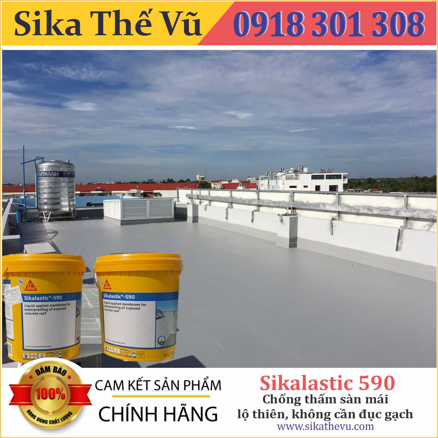 Chống thấm không cần đục gạch, chống thấm sân thượng, sàn mái lộ thiên - Sikalastic 590 (thùng 20kg)