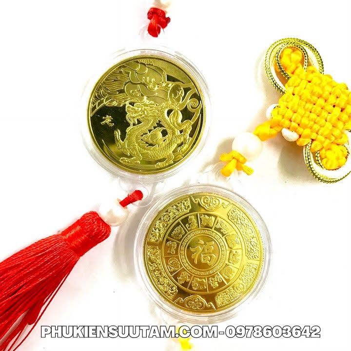 Dây Treo Xu 12 Con Giáp Tuổi Thìn, kích thước: 33cmx4.5cm, màu vàng - SP005846
