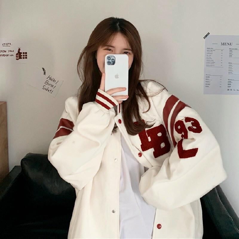 Áo bomber nữ form rộng Áo khoác bomber nữ form rộng nỉ kiểu bóng chày unisex hàn quốc ulzzang 4YOUNG CDG04