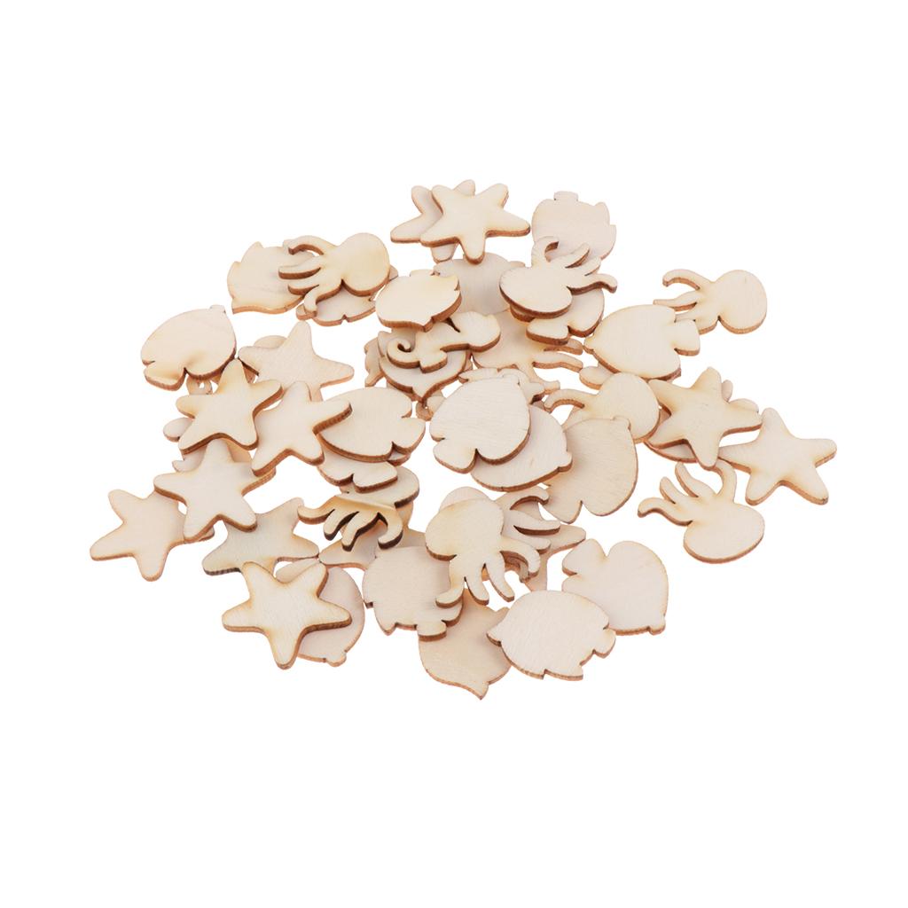 100Pcs/lot Wood Slices Assorted Shapes Scrapbook Embellishments DIY Crafts
