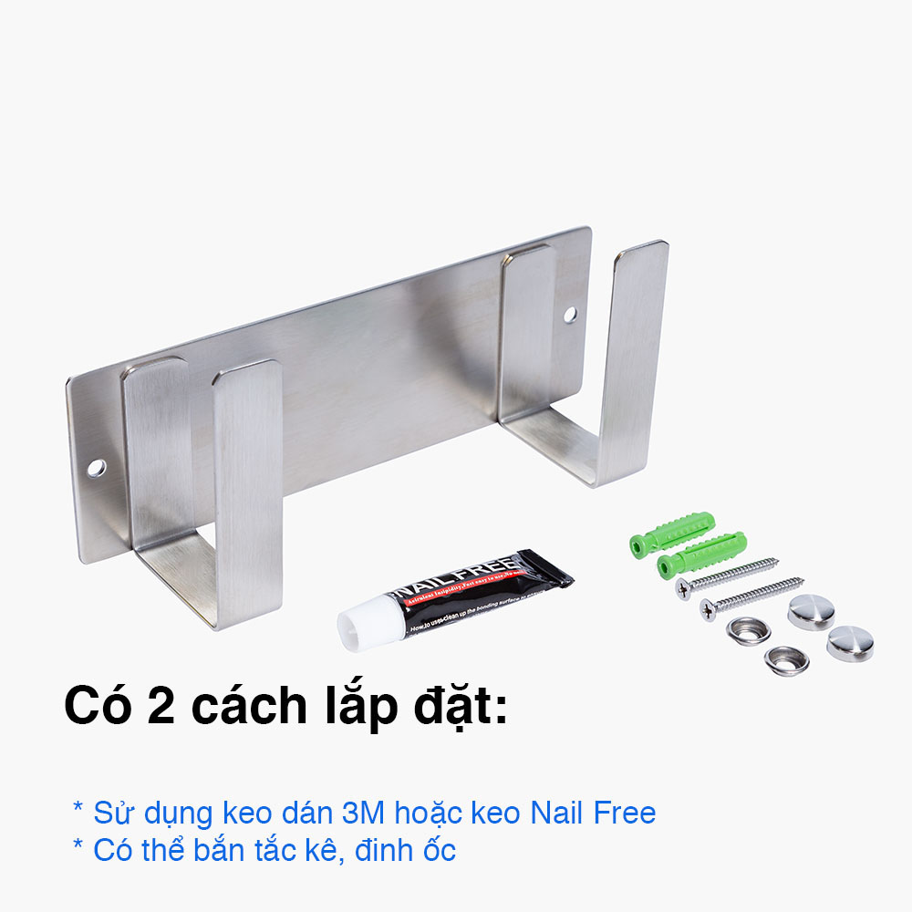 Giá treo vung nồi HOBBY Home Decor TT01 Inox 304 dán tường gạch men - kèm keo dán và đinh ốc