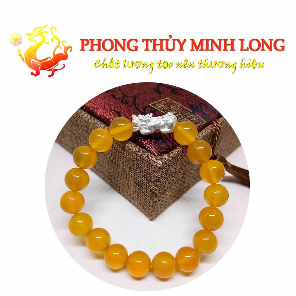 Vòng tay đá Mã Não Vàng chất lương 3A mix tỳ hưu Bạc