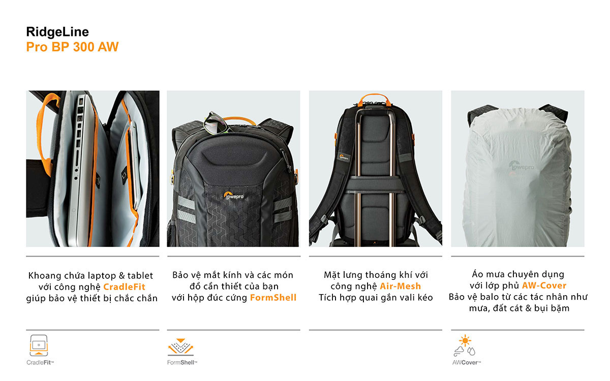 Balo máy ảnh Lowepro Ridgeline Pro BP 300 AW,Hàng chính hãng