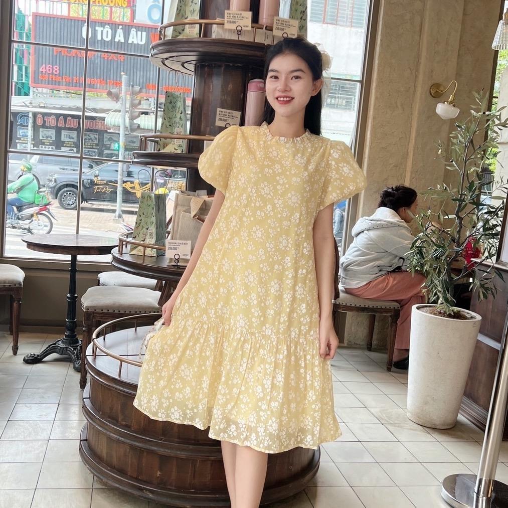Đầm bầu tơ bông cổ bèo phom suông đuôi cá dễ thương, xinh xắn - Đỏ