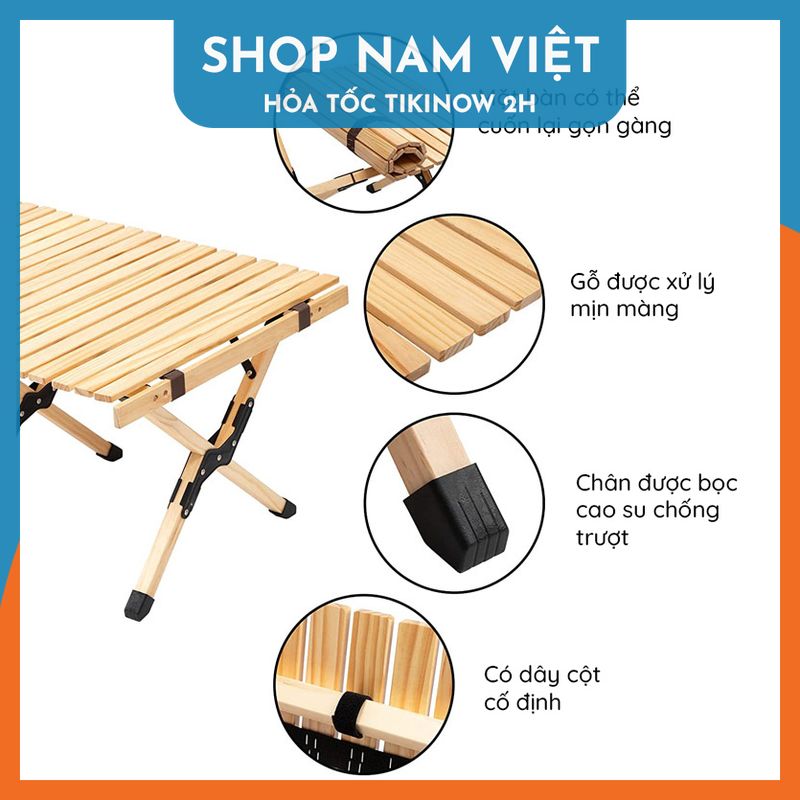 Bàn Xếp Gỗ Gấp Gọn Cho Cắm Trại, Dã Ngoại