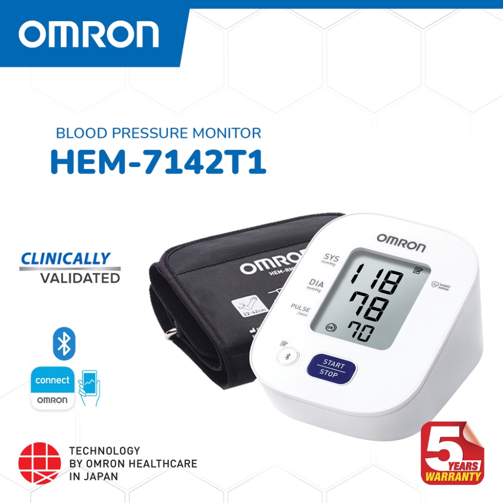 Máy đo huyết áp Omron HEM-7142T1 phát hiện nhịp tim không đều, bộ nhớ 14 kết quả đo có kết nối Bluetooth, Model mới 2022 + Tặng kèm adapter chính hãng