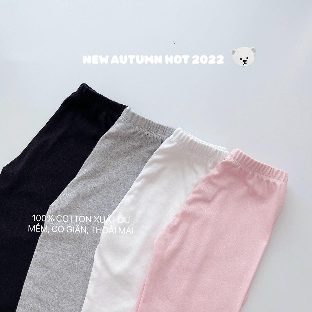 Set 4 quần LEGGING dài 100% cotton xuất dư siêu co giãn, mặc thoải mái cho bé gái 10-17kg
