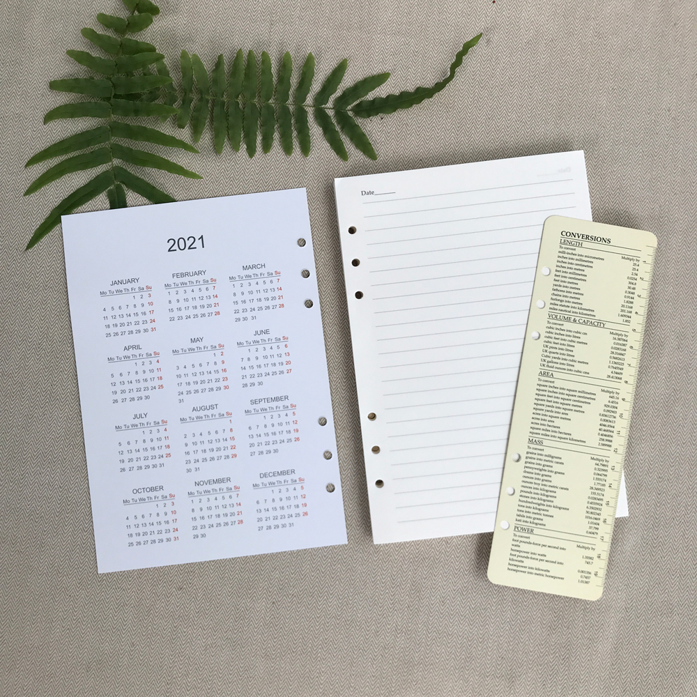 Ruột Sổ Còng A5 Planner For 6-Ring Notebook RN-049 Giấy 80gsm Màu Kem Vàng Ngà 220 trang In Kế Hoạch Tuần Tháng Năm và Kẻ Hàng Size 145x210mm