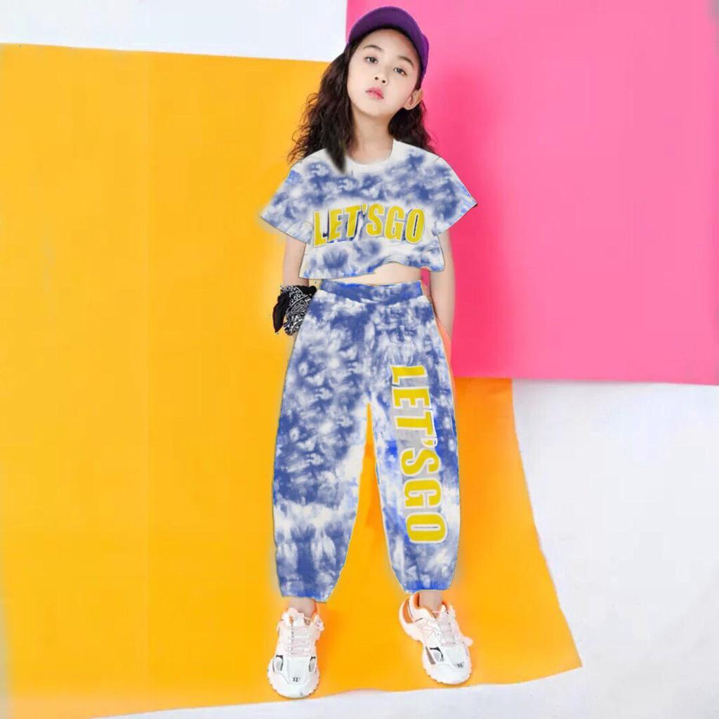 Bộ bé gái hip hop Let's Go thun cotton loan hot trend 2021 xinh mát mùa hè